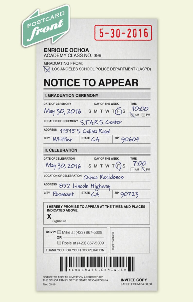 CUSTOMIZATION: Police Citation Postcard - Etsy