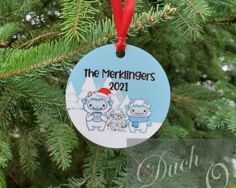 Personalized Yeti Snow People Family Christmas Ornament (One Single (Single sided) Ornament) - Yeti Family, Winter, Christmas Tree Decor