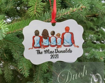 Customized Family Ornament (One Single (Single sided) Ornament) - Family Christmas Pajama Family