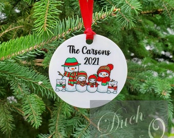 Customized Family Ornament (One Single (Single sided) Ornament) - Snow People Family