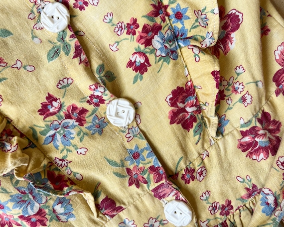 1930's Floral Print Cotton Dress || Yellow Ruffle… - image 9
