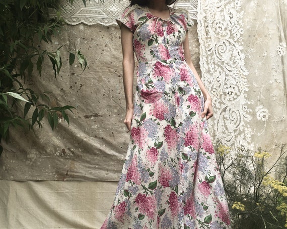 1930's Zip Front Floral Cotton Hostess Dress || 4… - image 4