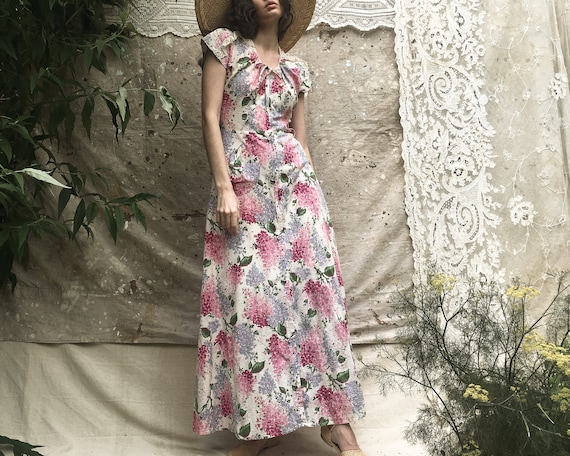 1930's Zip Front Floral Cotton Hostess Dress || 4… - image 7