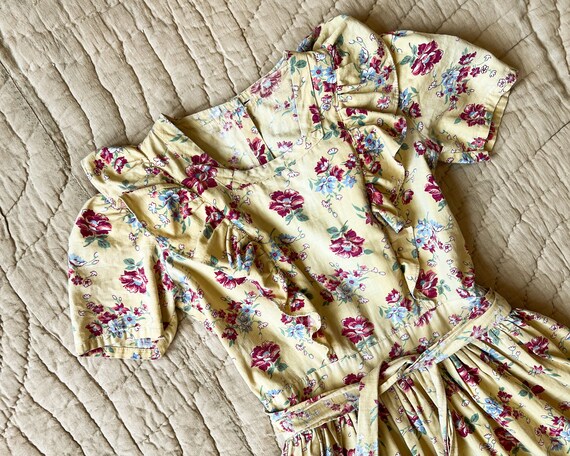 1930's Floral Print Cotton Dress || Yellow Ruffle… - image 6