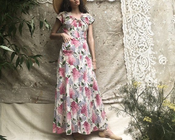 1930's Zip Front Floral Cotton Hostess Dress || 4… - image 3