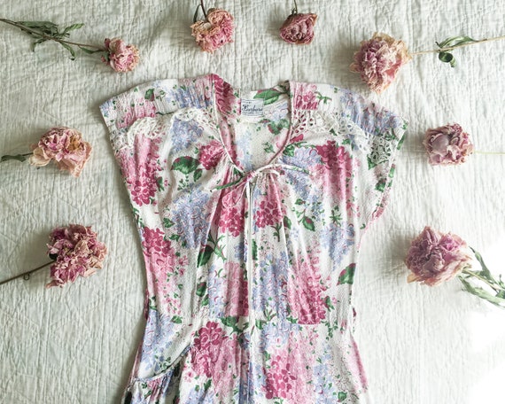 1930's Zip Front Floral Cotton Hostess Dress || 4… - image 2