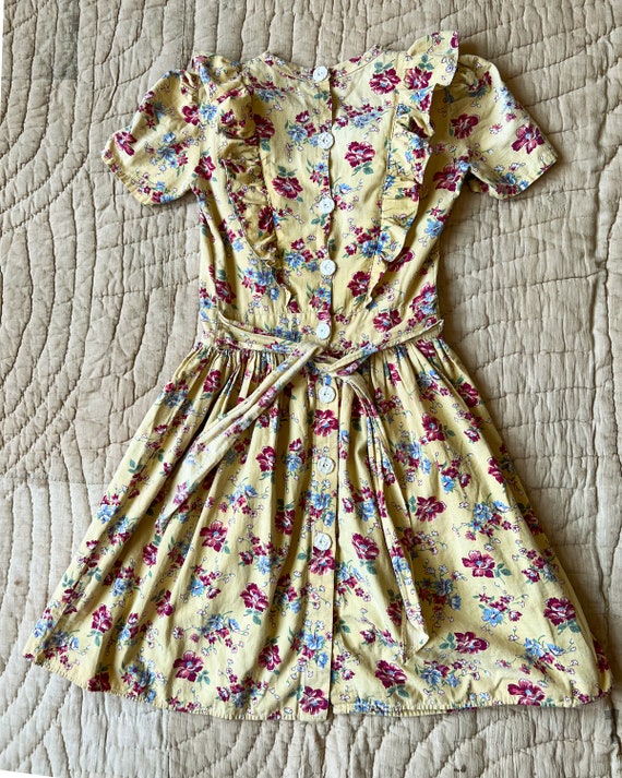1930's Floral Print Cotton Dress || Yellow Ruffle… - image 8