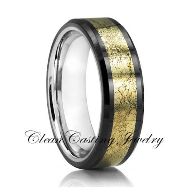 Meteorite Tungsten Ring,Tungsten Wedding Band,Men's Meteorite Wedding Band,Yellow Meteorite Band,Comfort Fit,Anniversary Band,Custom