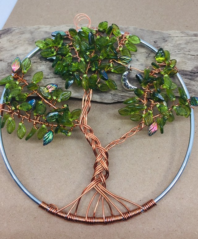 Beaded Tree of Life. 5.5 inch. Wall hanging copper with green | Etsy