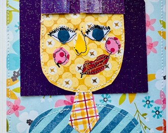 Tarjeta artística con técnica mixta: Diseño de mascarilla facial hecha a mano