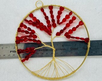 Árbol de la Vida para colgar en la pared, 15 cm: corazones de vidrio rojo, alambre de latón (15 cm)