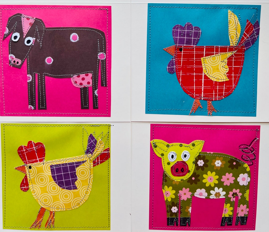 Handmade Animal Greeting Cards: Mixed Media Art Paper Cards - Etsy