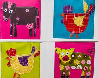 Tarjetas de felicitación de animales hechas a mano: Tarjetas de papel con técnica mixta