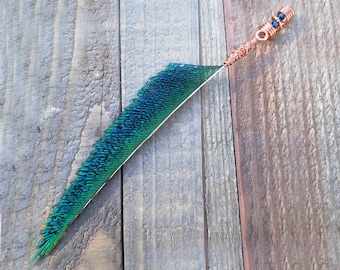 Peacock Feather Loc Bead, Dread Bead, Blade Feather, Handmade, Customizable