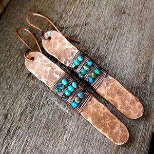 Copper Earrings, Turquoise Accents, Made to Order, Please Read Item Details