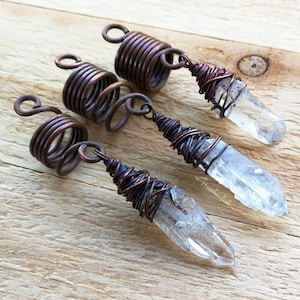 Crystal Dread Beads, Loc Jewelry, Set of 3, Oxidized Copper, Arkansas Quartz, Made to Order, Please Read Item Details
