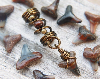 Shark Tooth Dread Bead, Loc Jewelry, Wood Accents, Made to Order, Please Read Item Details