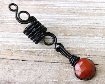 Round Cut Red Jasper Loc Bead, Dreadlock Bead, Black Wire, 7mm, Ready to Ship, Resizing Available Upon Request