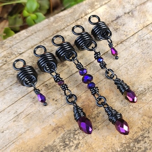 Purple and Black Loc Beads, Set of 5, Customizable, Made to Order