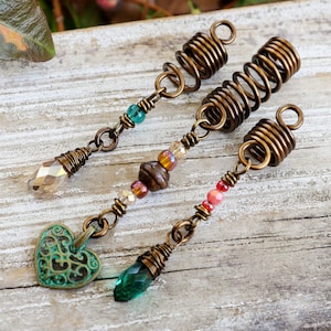 Lot de 3 bijoux Loc, coeur en filigrane, bleu sarcelle, corail, personnalisable, fabriqué sur commande