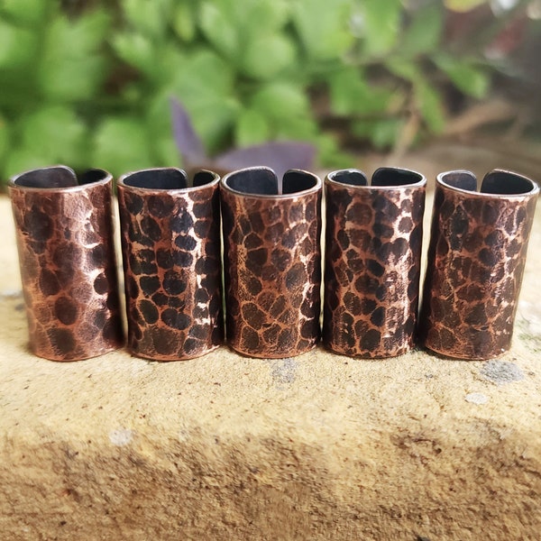 Textured Oxidized Copper Hair Cuffs, Set of 5, Loc Jewelry, Dread Jewelry, Made to Order, Sealed or Raw Metal, Customizable Size
