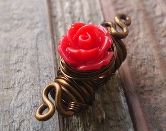 Red Rose Loc Bead, Made to Order,  Please Read Item Details