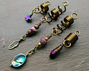 Set Dread Jewelry Semi Precious Stones Gold River RastaBeers Set Beads for Dreadlocks Gold River