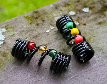 One Rasta Dread Bead, Loc Jewelry, Black Wire, Made to Order, Please Read Item Description