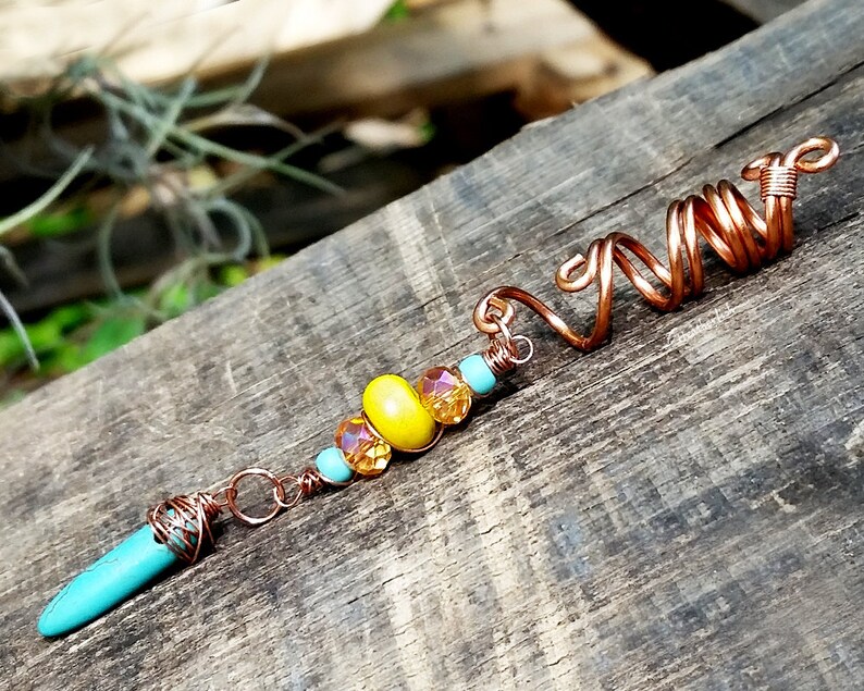 Dreadlock Bead, Loc Jewelry, Yellow and Turquoise, Customizable, Made to Order, Please Read Item Details image 4