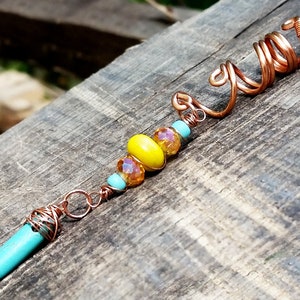 Dreadlock Bead, Loc Jewelry, Yellow and Turquoise, Customizable, Made to Order, Please Read Item Details image 2