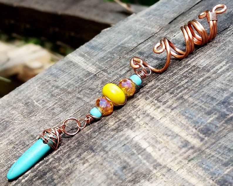 Dreadlock Bead, Loc Jewelry, Yellow and Turquoise, Customizable, Made to Order, Please Read Item Details image 2