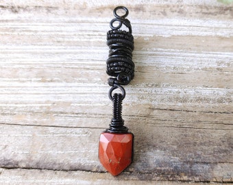 Fancy Rose Cut Red Jasper Loc Bead, Dreadlock Bead, Black Wire, 7mm, Ready to Ship, Resizing Available Upon Request