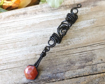 Red Jasper Squiggle Loc Bead, Dreadlock Bead, Black Wire, 7mm, Ready to Ship, Resizing Available Upon Request