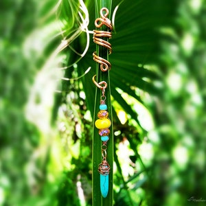 Dreadlock Bead, Loc Jewelry, Yellow and Turquoise, Customizable, Made to Order, Please Read Item Details image 3