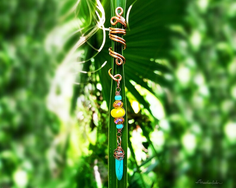 Dreadlock Bead, Loc Jewelry, Yellow and Turquoise, Customizable, Made to Order, Please Read Item Details image 3