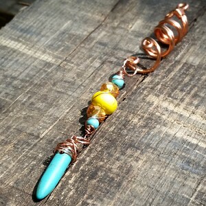 Dreadlock Bead, Loc Jewelry, Yellow and Turquoise, Customizable, Made to Order, Please Read Item Details image 5