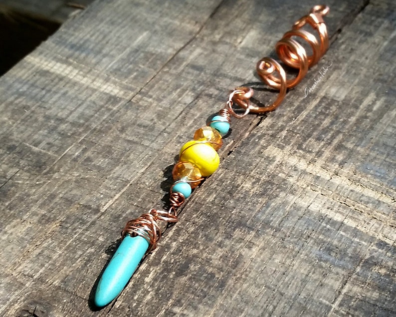 Dreadlock Bead, Loc Jewelry, Yellow and Turquoise, Customizable, Made to Order, Please Read Item Details image 5