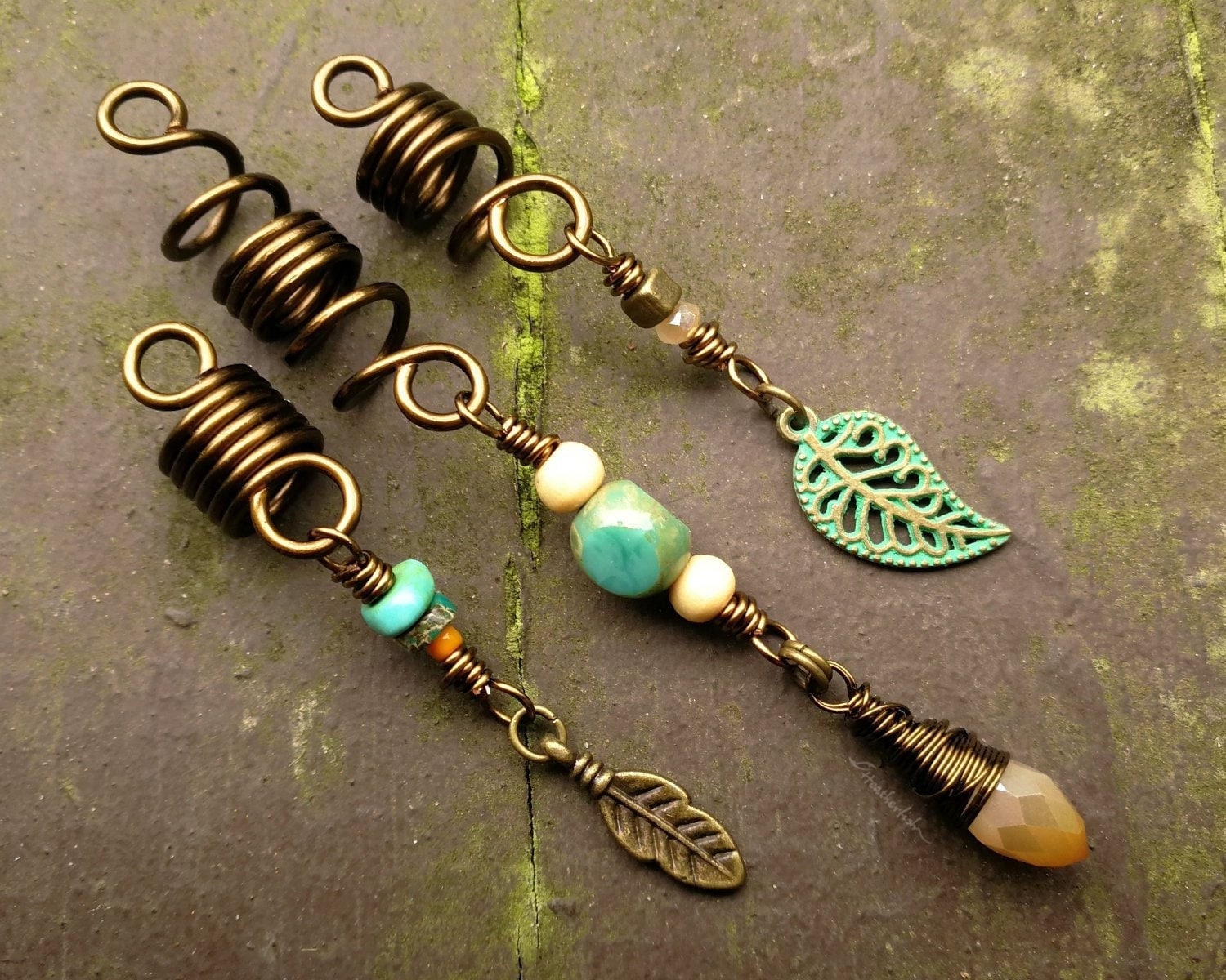 Leaf Dread Beads, Loc Beads, Set of 3, Customizable, Made to Order, Please Read Item Details