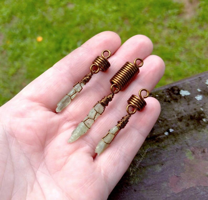 Green Kyanite Beads Hair Bead Set of 3 Kryptonite Jewelry Etsy