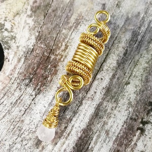 Rose Quartz Loc Bead, Dreadlock Bead, Woven Coil, Customizable, HeatherfishCreations