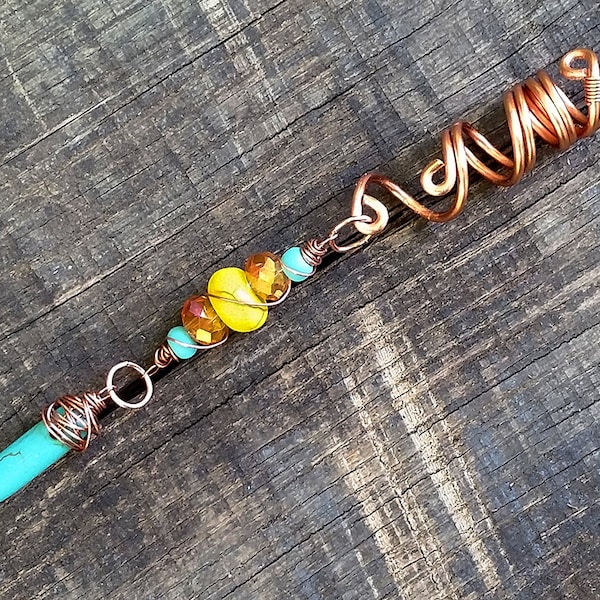 Dreadlock Bead, Loc Jewelry, Yellow and Turquoise, Customizable, Made to Order, Please Read Item Details