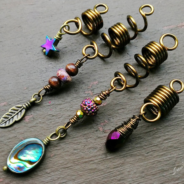 Purple Themed Abalone Loc Beads, Dread Beads, Set of 4, Made to Order, Please Read Item Details