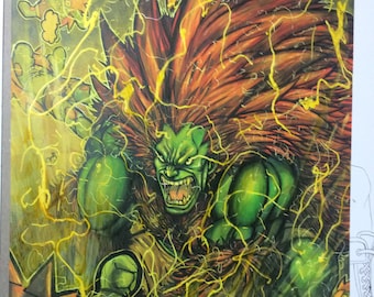 Original Framed Painting: Blanka Street Fighter