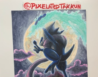 Original gerahmte Malerei: Greninja Macht einen Spritzer