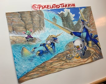 Original Framed Painting: Poké Days Oshawott Family