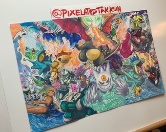 Original Framed Painting: Shiny Pokemon (Gen 1-6)