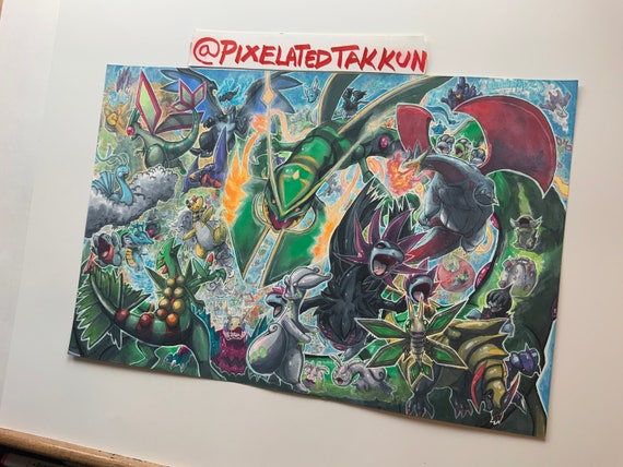 Legendaries ✨ Some of my paintings from just about a whole year ago now! Shiny  Rayquaza prints are available only in my Patron's Shop which…
