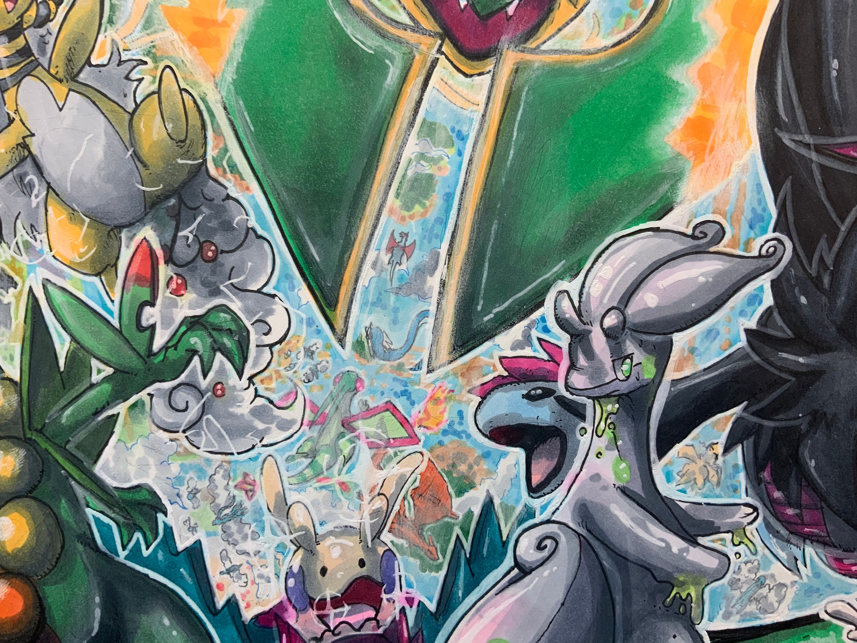 Original Framed Painting: Mega Rayquaza Pokemon Emerald 