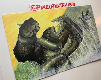 Original Framed Painting: Kong VS Skull Crawler