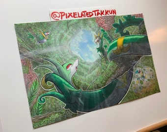 Original Framed Painting: Poké Days Snivy Family